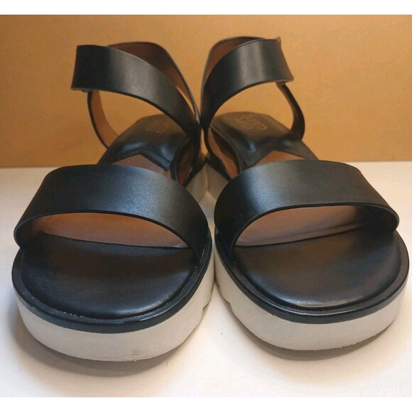 Franco Sarto Sandals Sz 9 Black Leather Strappy Wedge Cork Heel Casual $129